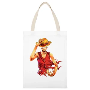 Angry serious Monkey D Luffy straw hat One Piece Pirate king White Canvas Tote Shopping Bag