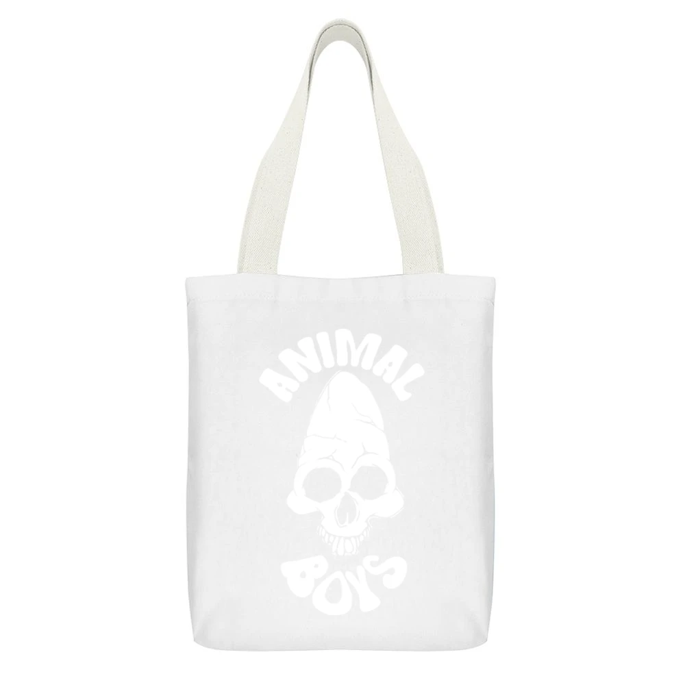 Animal Boys Skull White Canvas Tote Shopping Bag With Interior Pocket