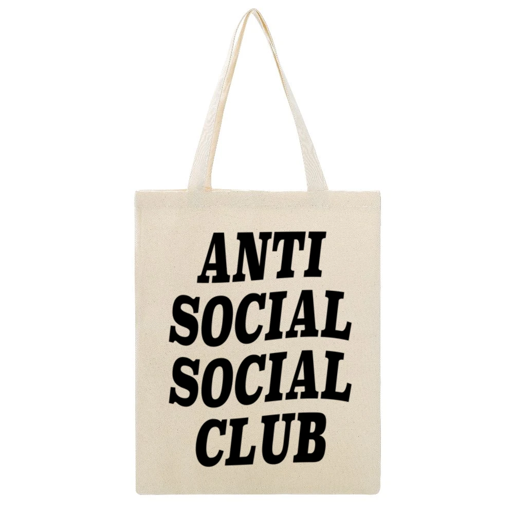 Anti Social Social Club Funny Popular Graphic Instagram Celebrity Blog Beige Canvas Tote Shopping Bag