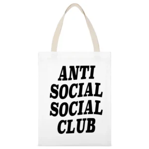 Anti Social Social Club Funny Popular Graphic Instagram Celebrity Blog White Canvas Tote Shopping Bag