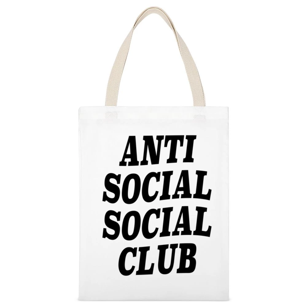 Anti Social Social Club Funny Popular Graphic Instagram Celebrity Blog White Canvas Tote Shopping Bag