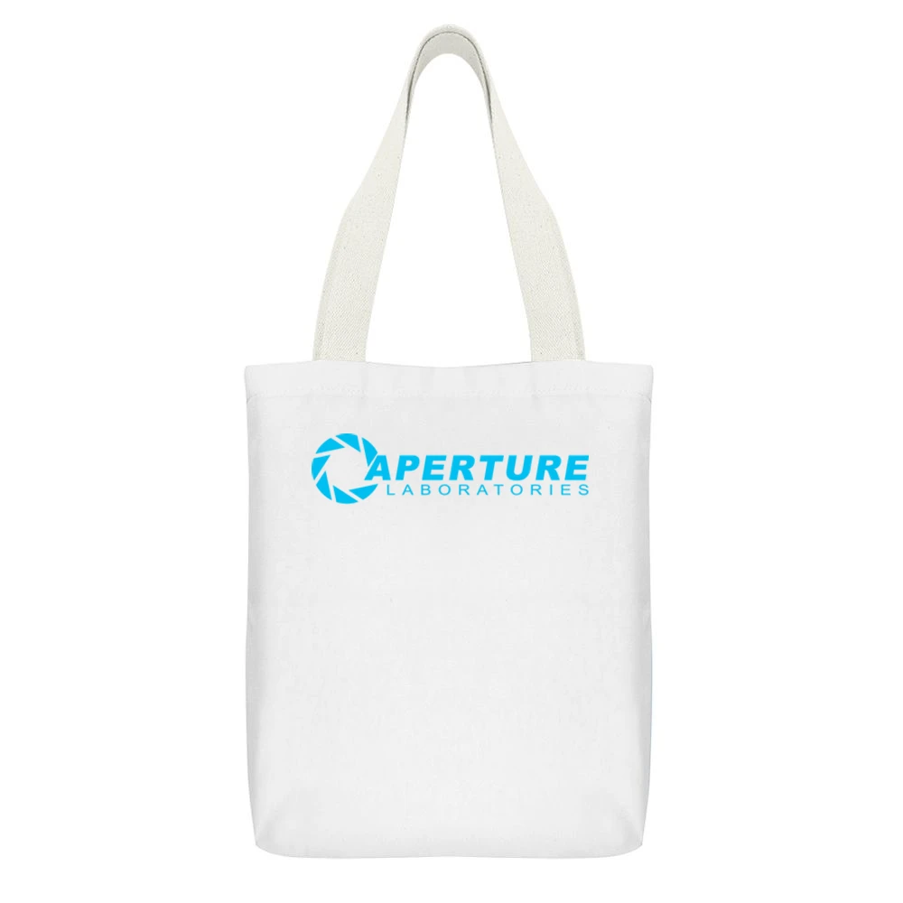 Aperture Laboratories Portal 2 Valve Video Game Nerdy Logo White Canvas Tote Shopping Bag With Interior Pocket