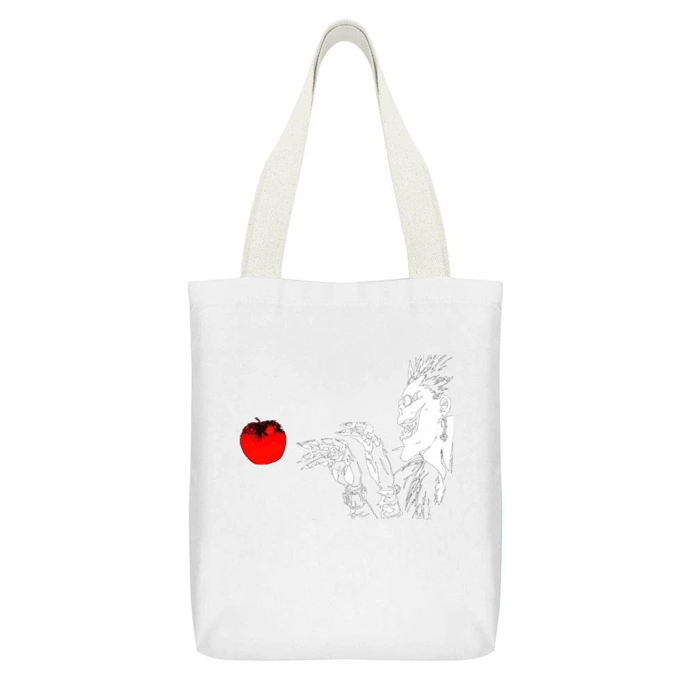 Apple ryuuk shinigami Death Note manga anime White Canvas Tote Shopping Bag With Interior Pocket