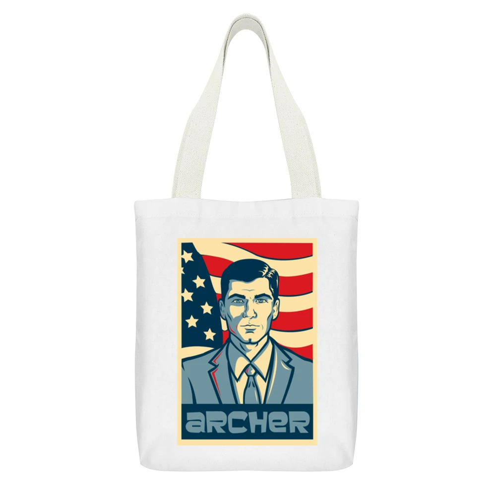 Archer American Hope Style Poster Fun Graphic White Canvas Tote Shopping Bag With Interior Pocket