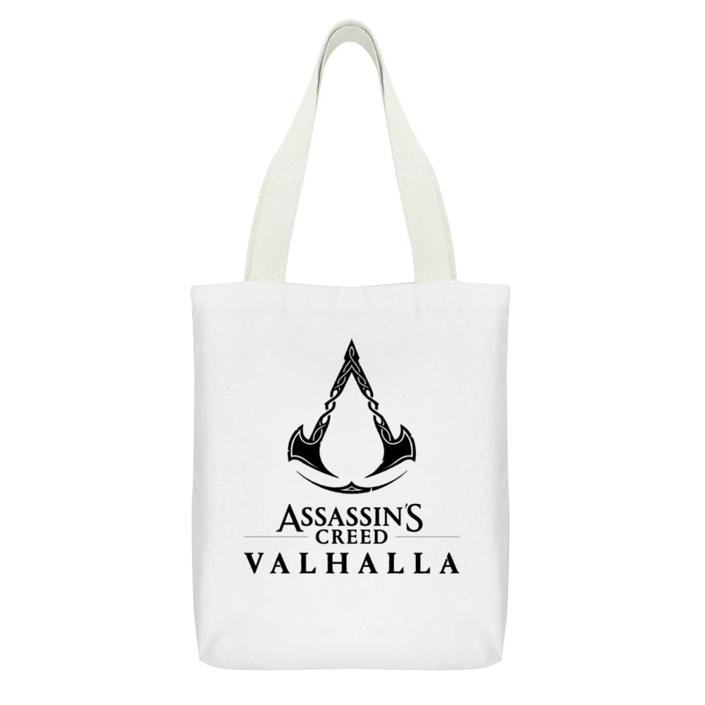 Assassins Creed Valhalla New Video Game Fan White Canvas Tote Shopping Bag With Interior Pocket