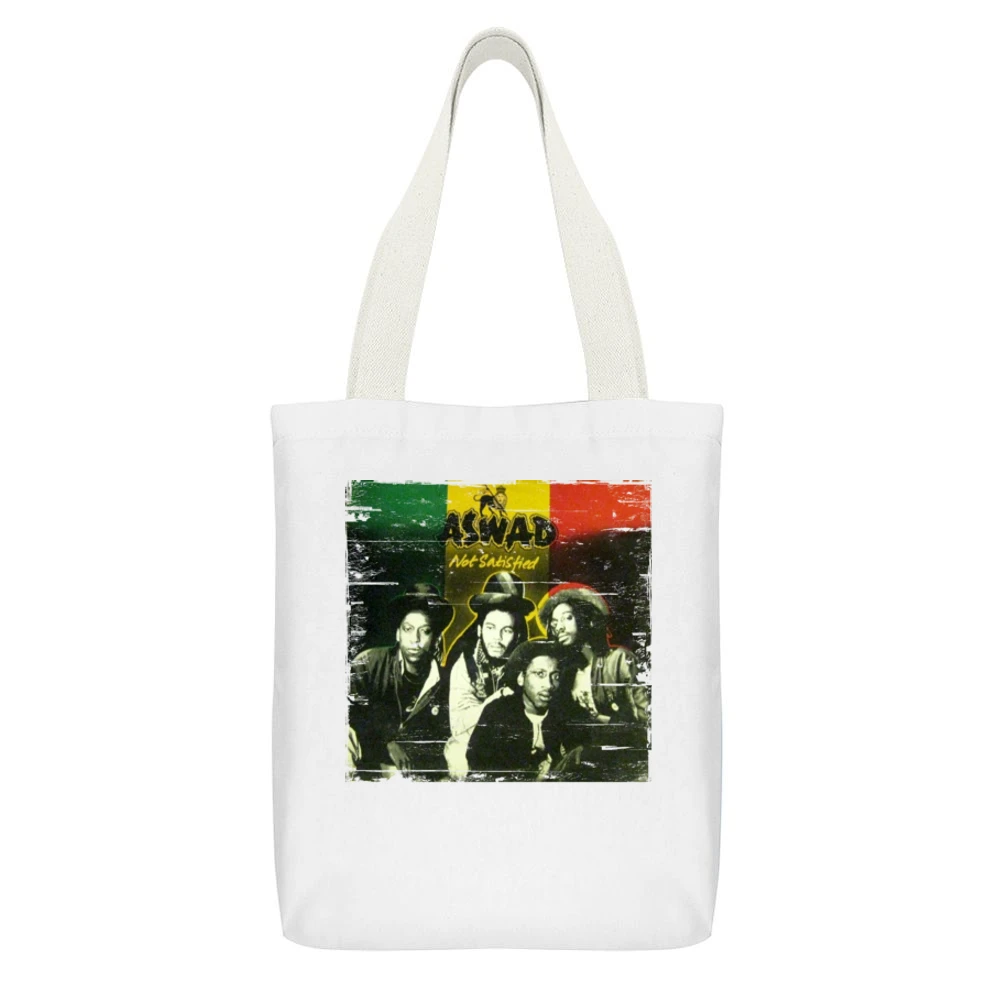 Aswad Not Satisfied Album Cover Distressed Image White Canvas Tote Shopping Bag With Interior Pocket