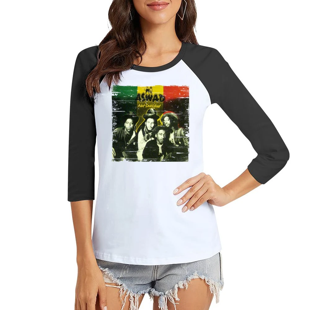 Aswad Not Satisfied Album Cover Distressed Image Women Ladies 3-4 Sleeve T-Shirt