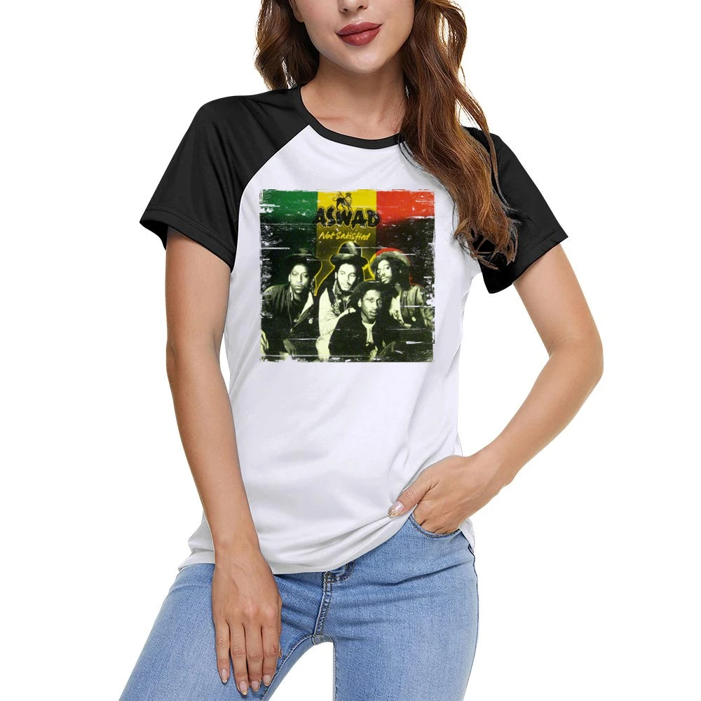 Aswad Not Satisfied Album Cover Distressed Image Women Ladies Short Sleeve T-Shirt