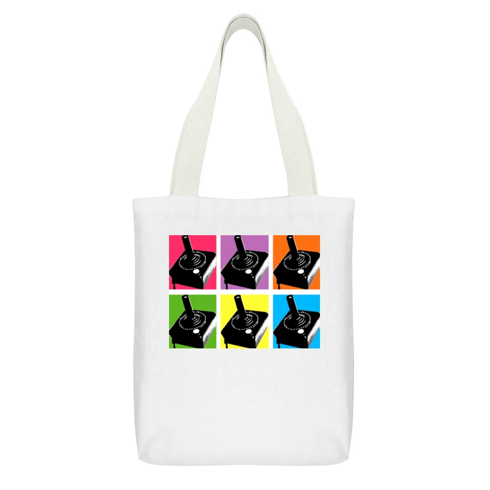 Atari Joystick Retro White Canvas Tote Shopping Bag With Interior Pocket