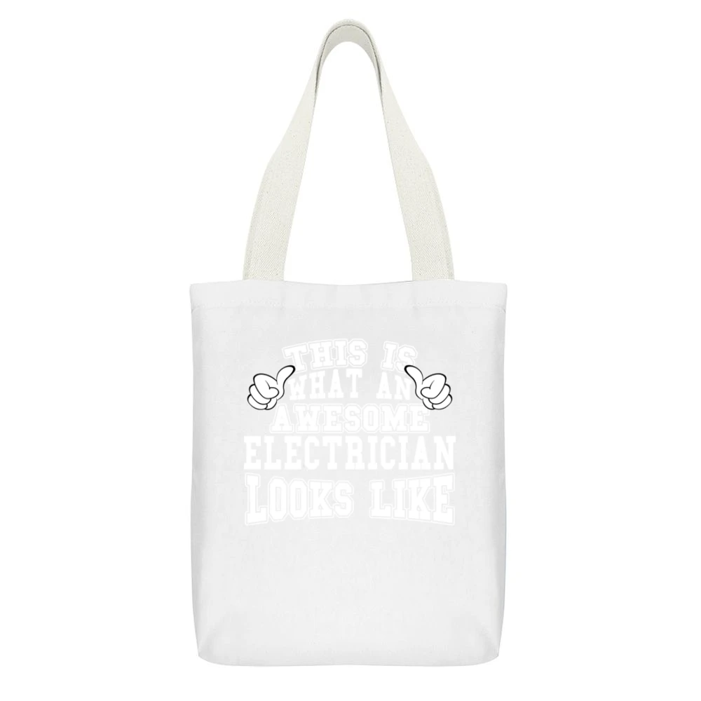 Awesome Electrician Tshirt Construction Humor White Canvas Tote Shopping Bag With Interior Pocket