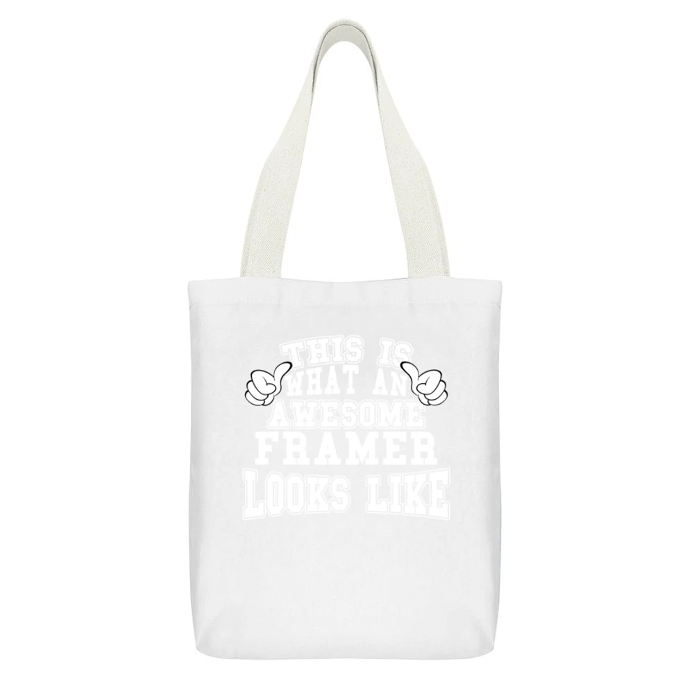 Awesome Framer Tshirt Construction Humor White Canvas Tote Shopping Bag With Interior Pocket