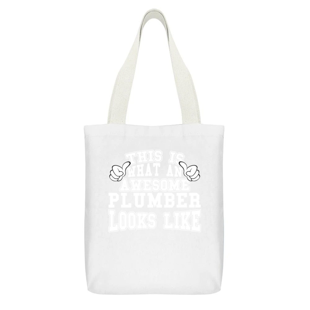 Awesome Plumber Tshirt Construction Humor White Canvas Tote Shopping Bag With Interior Pocket