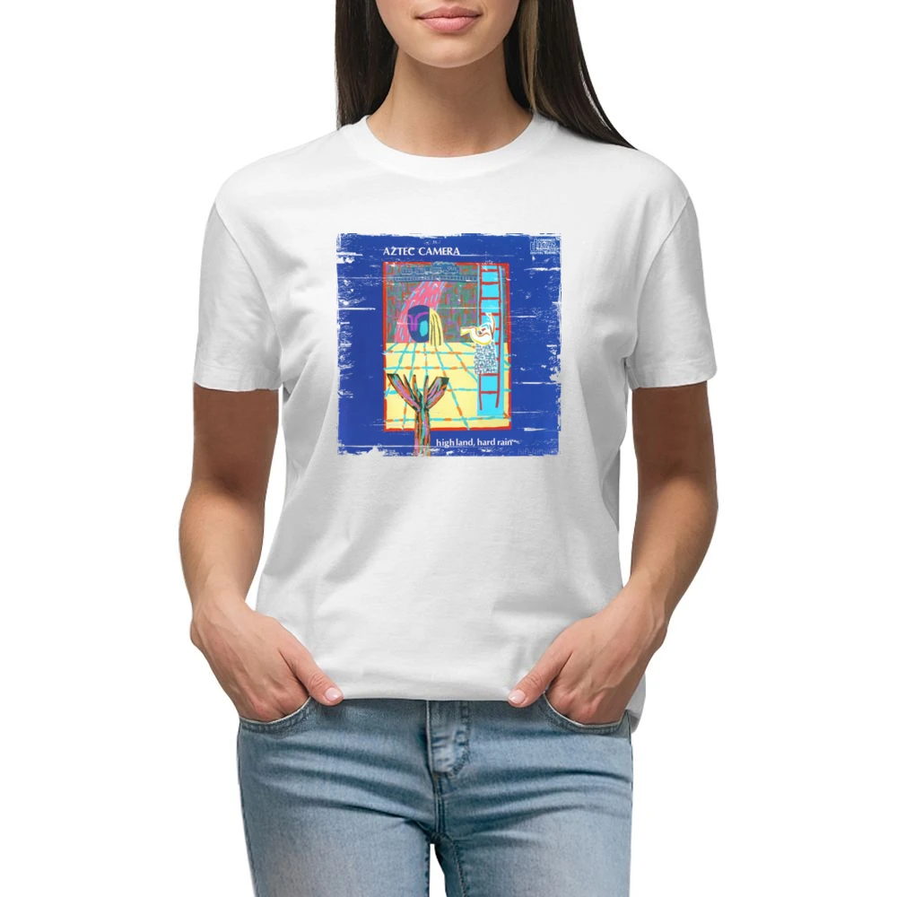 Aztec Camera High Land Hard Rain Album Cover Distressed Image Premium Women Ladies T-shirt