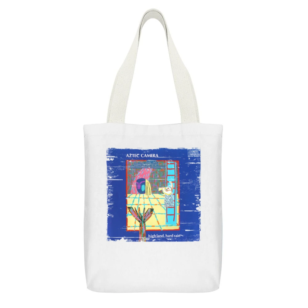 Aztec Camera High Land Hard Rain Album Cover Distressed Image White Canvas Tote Shopping Bag With Interior Pocket