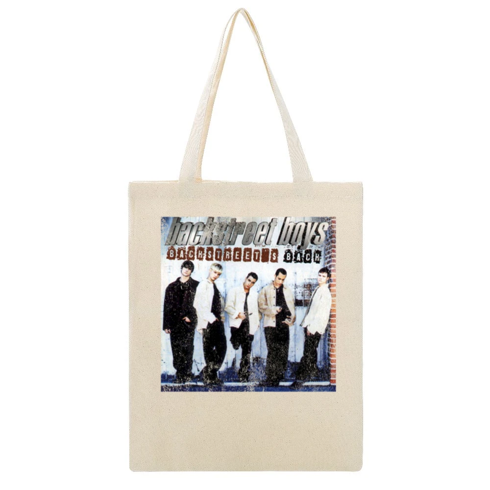 Backstreets Back Vintage BSB Album Cover Graphic 90s Boy Band Tee Shir Beige Canvas Tote Shopping Bag