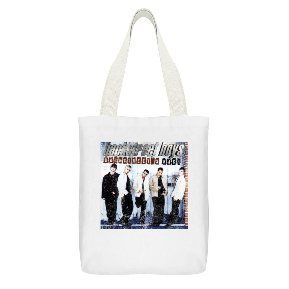 Backstreets Back Vintage BSB Album Cover Graphic 90s Boy Band Tee Shir White Canvas Tote Shopping Bag With Interior Pocket