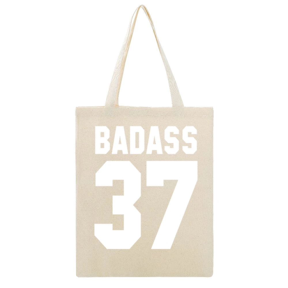 Badass 37 Popular Jersey Style PRINTED ON BACK Beige Canvas Tote Shopping Bag
