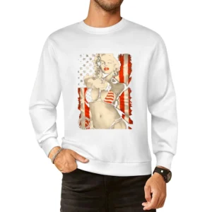 Badass Marilyn Monroe American Flag Bikini Gun Graphic European Size Pullover Sweater
