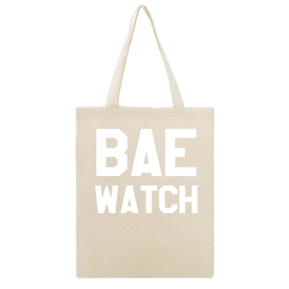 Bae Watch Funny Bay Watch Parody Graphic Tee Shirt Beige Canvas Tote Shopping Bag