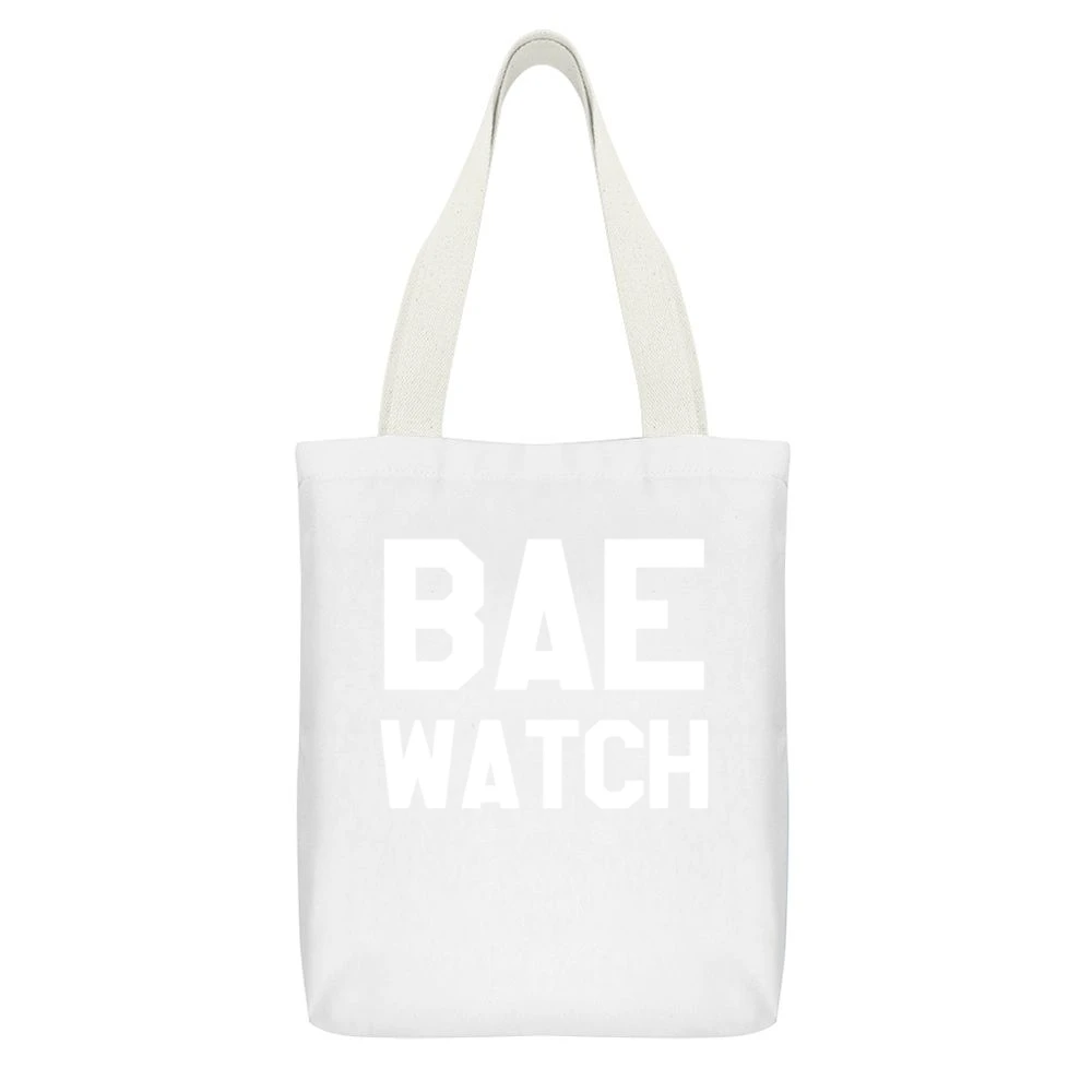 Bae Watch Funny Bay Watch Parody Graphic Tee Shirt White Canvas Tote Shopping Bag With Interior Pocket