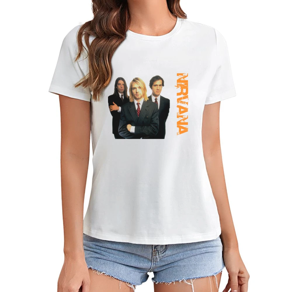 Band nirvana kurt cobain krist novoselic dave grohl Asian Size Women Ladies T-shirt