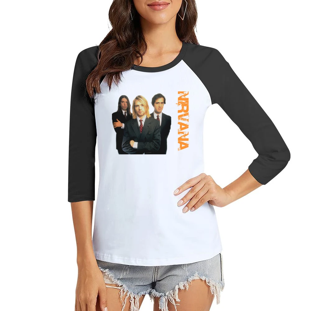 Band nirvana kurt cobain krist novoselic dave grohl Women Ladies 3-4 Sleeve T-Shirt