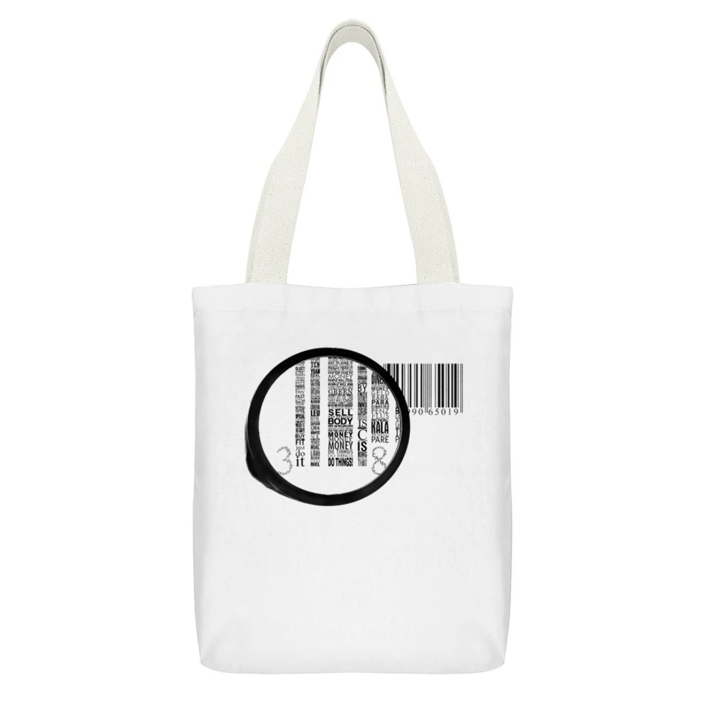 Barcode Zoom In Political White Canvas Tote Shopping Bag With Interior Pocket