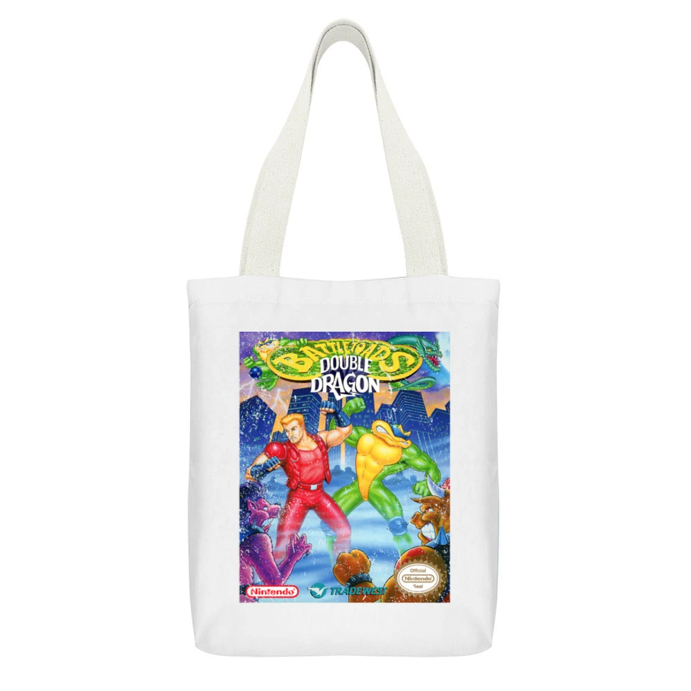 Battletoads Double Dragon Nes Nintendo Old School Retro Video Game Fan White Canvas Tote Shopping Bag With Interior Pocket