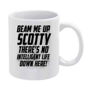 Beam Me Up Scotty There Is No Intelligent Life Down Here Fun Star Trek White Mug