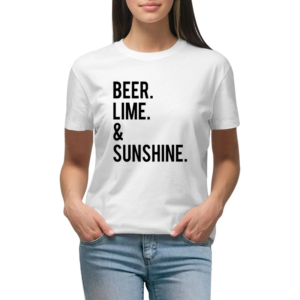 Beer Lime And Sunshine Fun Graphic Tee Shirt Premium Women Ladies T-shirt