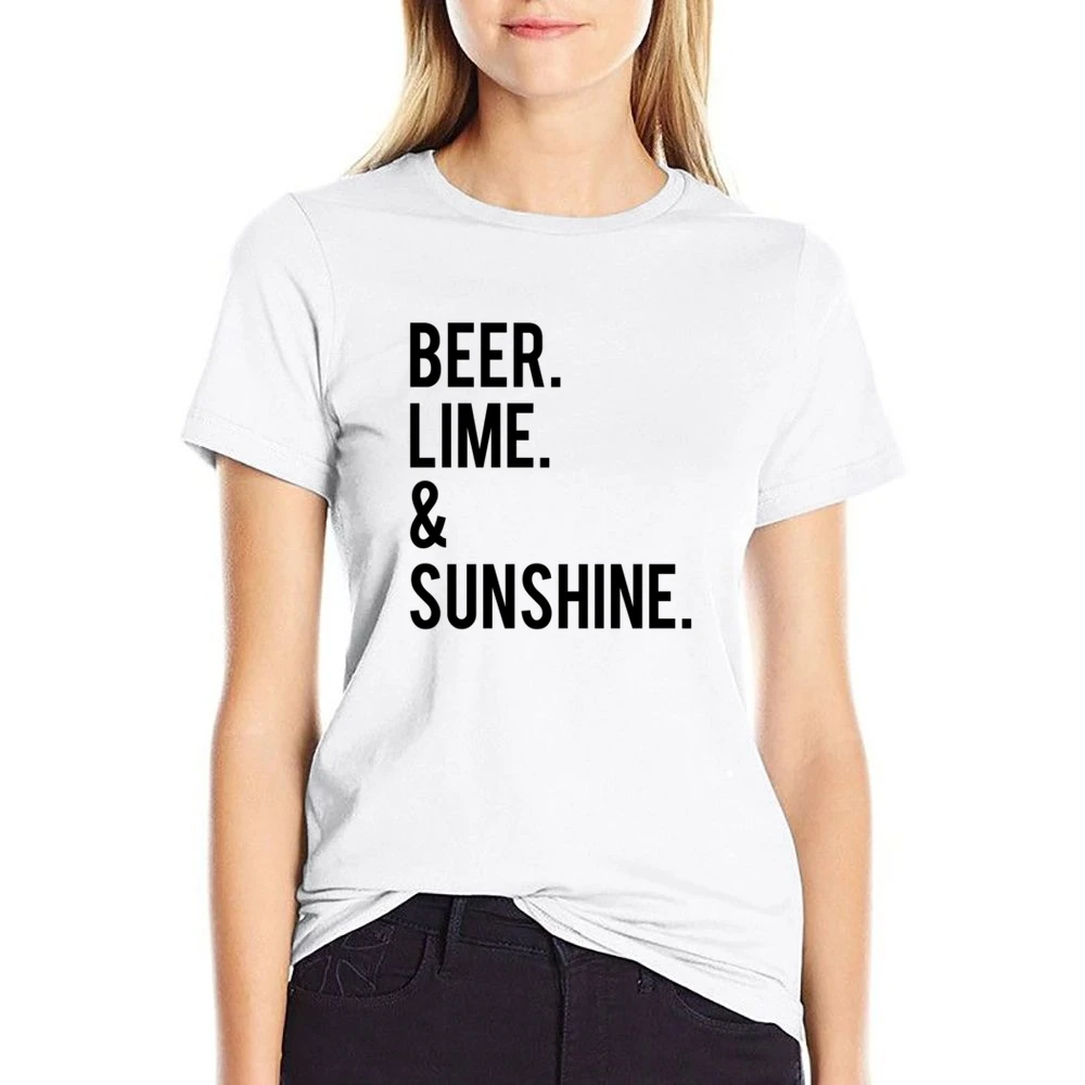 Beer Lime And Sunshine Fun Graphic Tee Shirt US Size Women Ladies T-shirt
