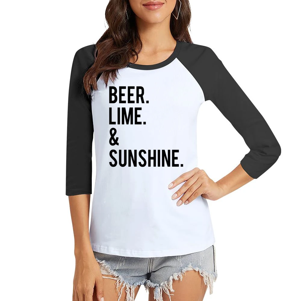 Beer Lime And Sunshine Fun Graphic Tee Shirt Women Ladies 3-4 Sleeve T-Shirt