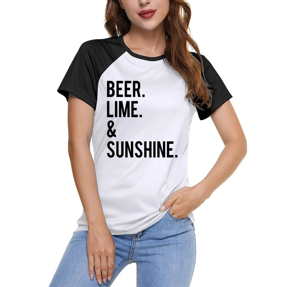 Beer Lime And Sunshine Fun Graphic Tee Shirt Women Ladies Short Sleeve T-Shirt