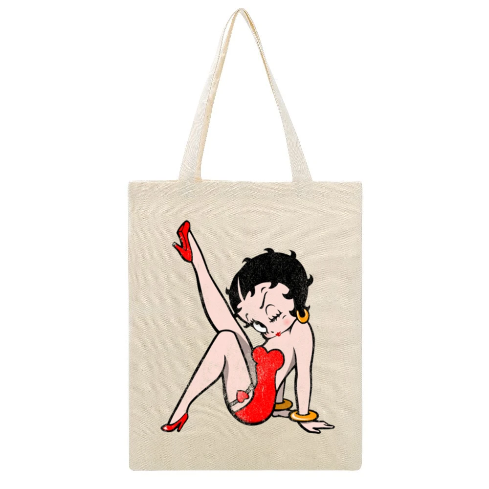 Betty Boop Fun Cool Vintage Style Distressed Graphic Retro Tv Show T S Beige Canvas Tote Shopping Bag