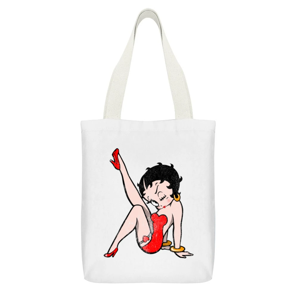 Betty Boop Fun Cool Vintage Style Distressed Graphic Retro Tv Show T S White Canvas Tote Shopping Bag With Interior Pocket