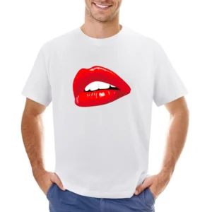 Big Red Lips Lipstick Popular Makeup Graphic Cartoon Mouth Tee Shirt Asian Size Men T-Shirt