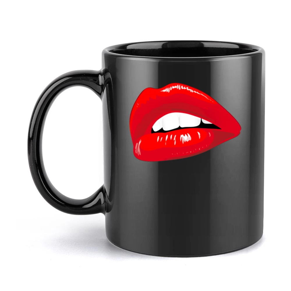 Big Red Lips Lipstick Popular Makeup Graphic Cartoon Mouth Tee Shirt Black Mug