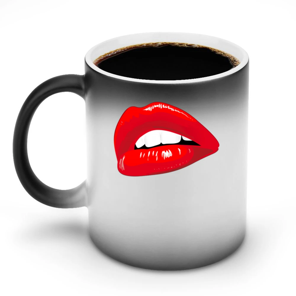 Big Red Lips Lipstick Popular Makeup Graphic Cartoon Mouth Tee Shirt Discoloration Mug