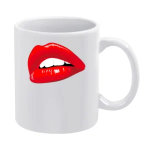 Big Red Lips Lipstick Popular Makeup Graphic Cartoon Mouth Tee Shirt White Mug