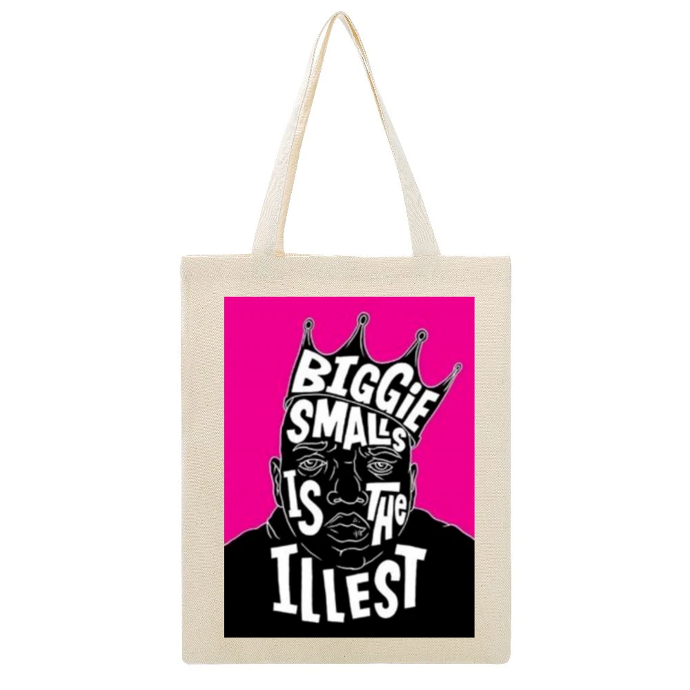Biggie Illist Tshirt Pink Backround Beige Canvas Tote Shopping Bag