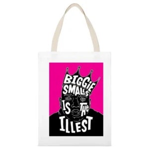 Biggie Illist Tshirt Pink Backround White Canvas Tote Shopping Bag