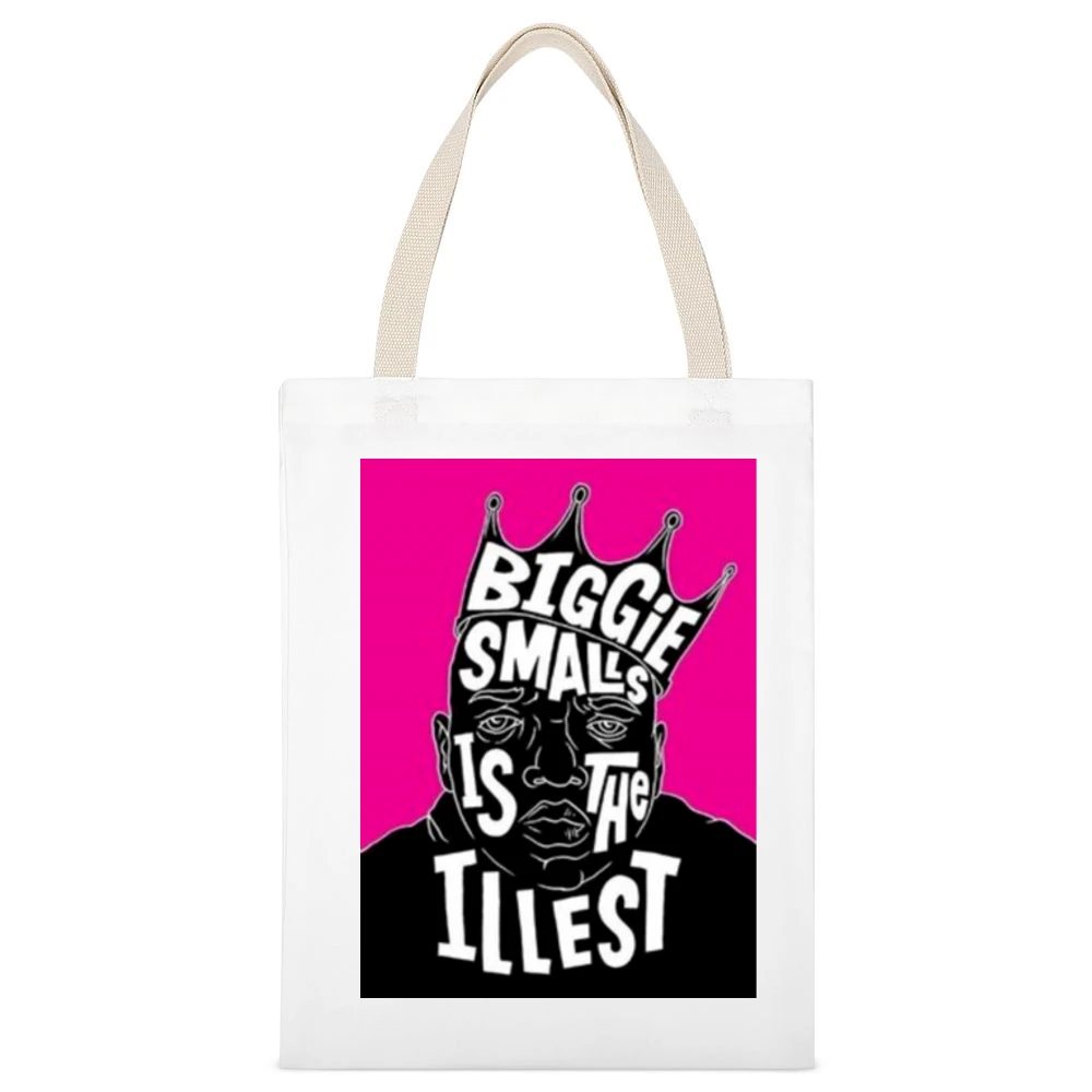Biggie Illist Tshirt Pink Backround White Canvas Tote Shopping Bag
