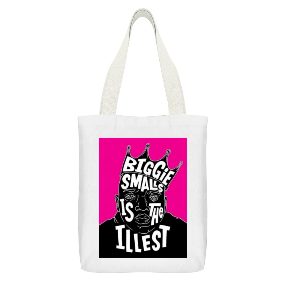 Biggie Illist Tshirt Pink Backround White Canvas Tote Shopping Bag With Interior Pocket