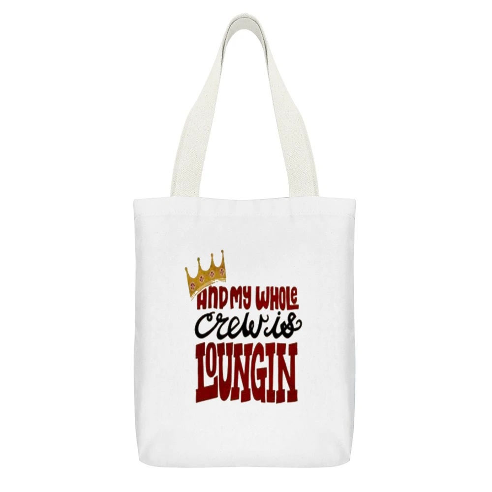 Biggie My Whole Crew Loungin' Tshirt White Canvas Tote Shopping Bag With Interior Pocket