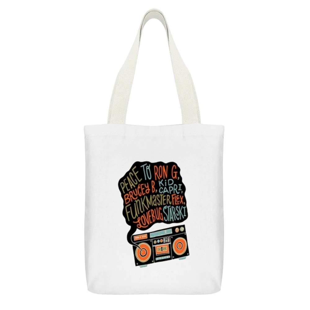 Biggie Peace Tshirt White Canvas Tote Shopping Bag With Interior Pocket
