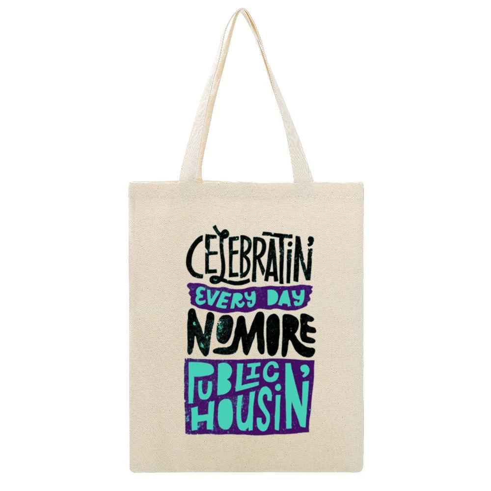 Biggie Smalls Celebratin Every Day No More Public Housin Beige Canvas Tote Shopping Bag