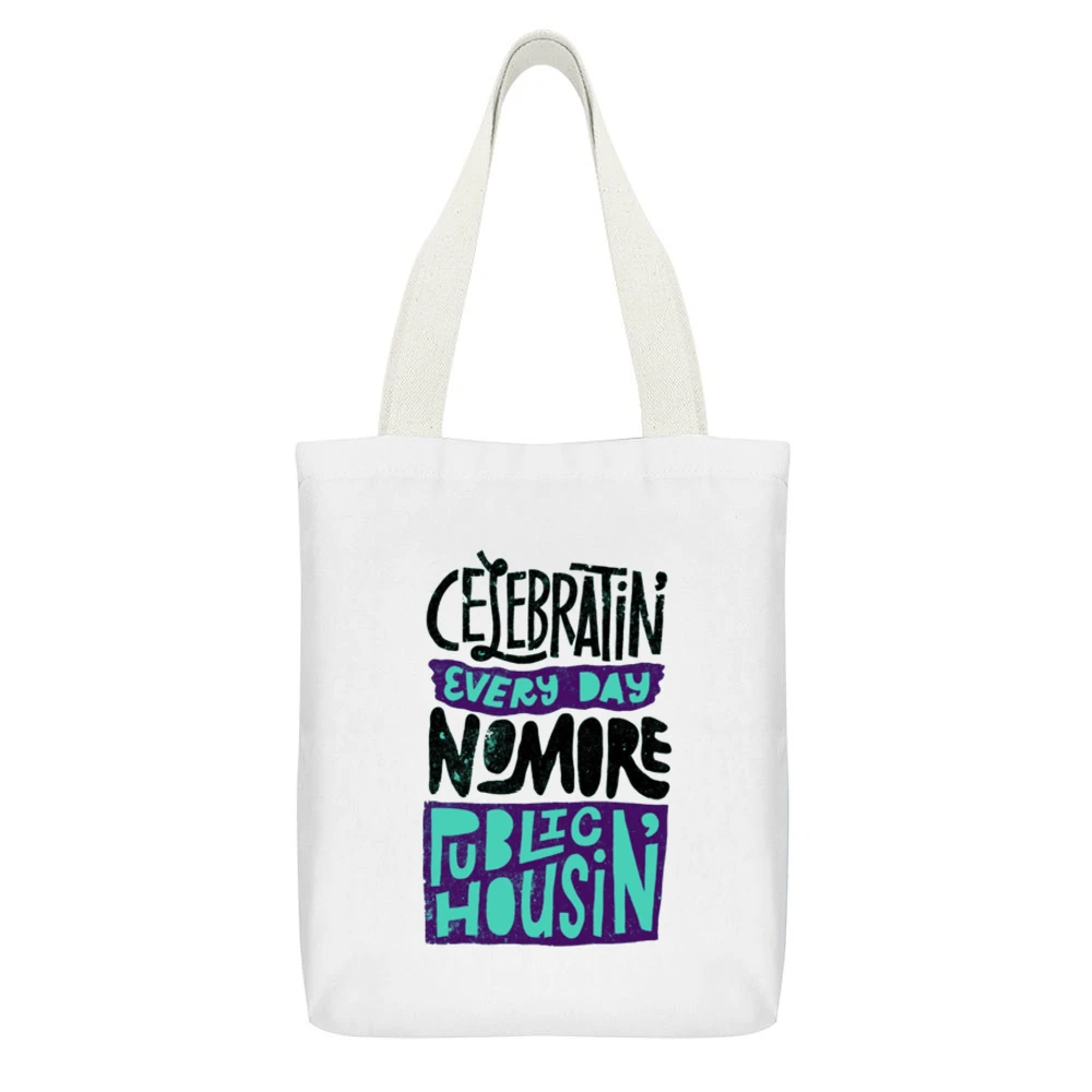 Biggie Smalls Celebratin Every Day No More Public Housin White Canvas Tote Shopping Bag With Interior Pocket