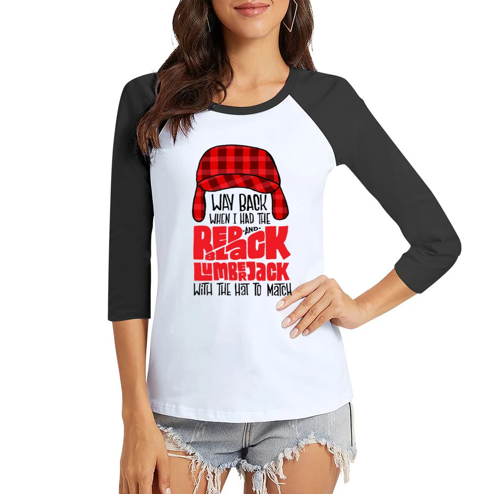 Biggie Smalls Way Back When I Had The Red And Black Lumberjack With Th Women Ladies 3-4 Sleeve T-Shirt