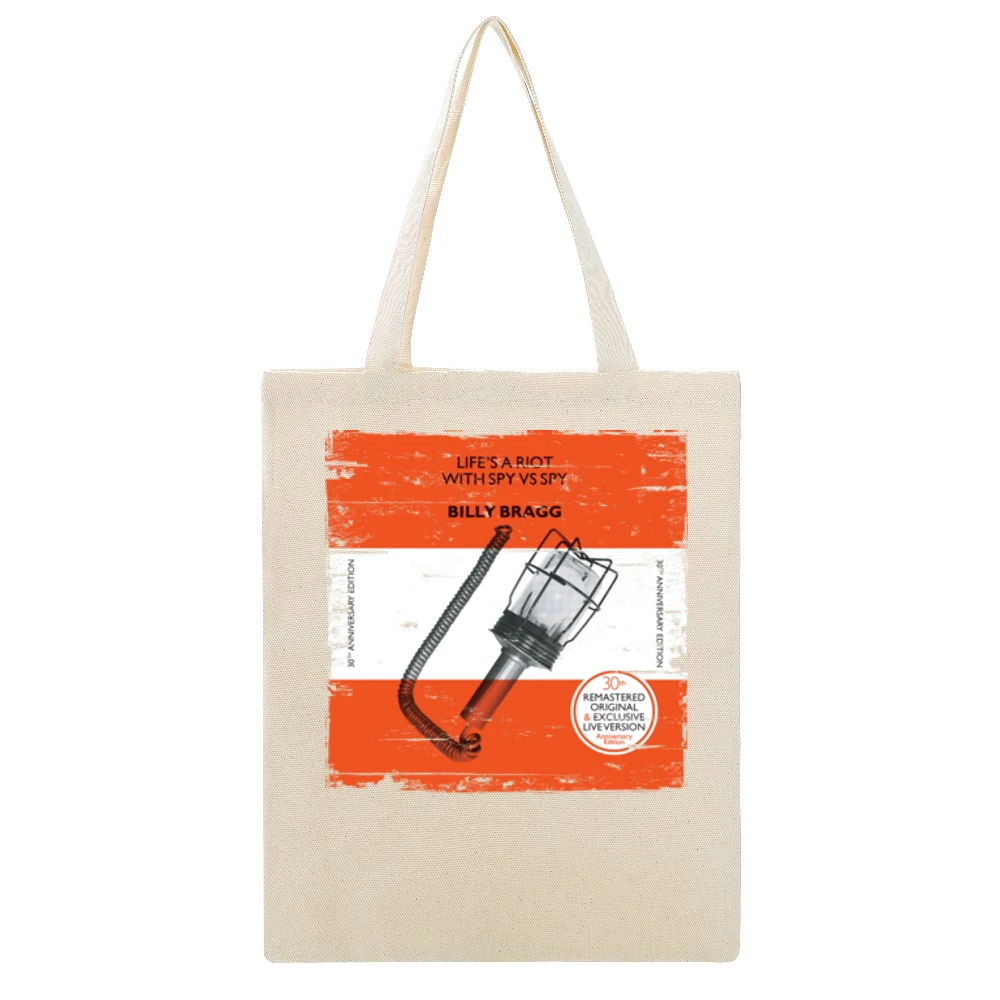 Billy Bragg Lifes A Riot With Spy Vs Spy Album Cover Distressed Image Beige Canvas Tote Shopping Bag