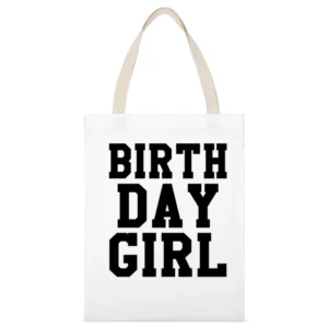 Birth Day Girl Fun Birthday Graphic Tee Shirt White Canvas Tote Shopping Bag